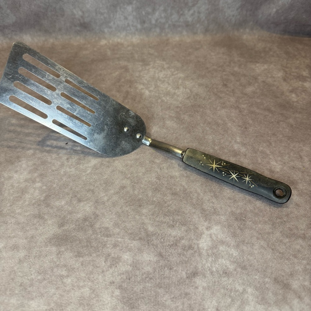 Vintage Ekco Atomic Starburst Stainless USA Slotted Long Spatula Fish